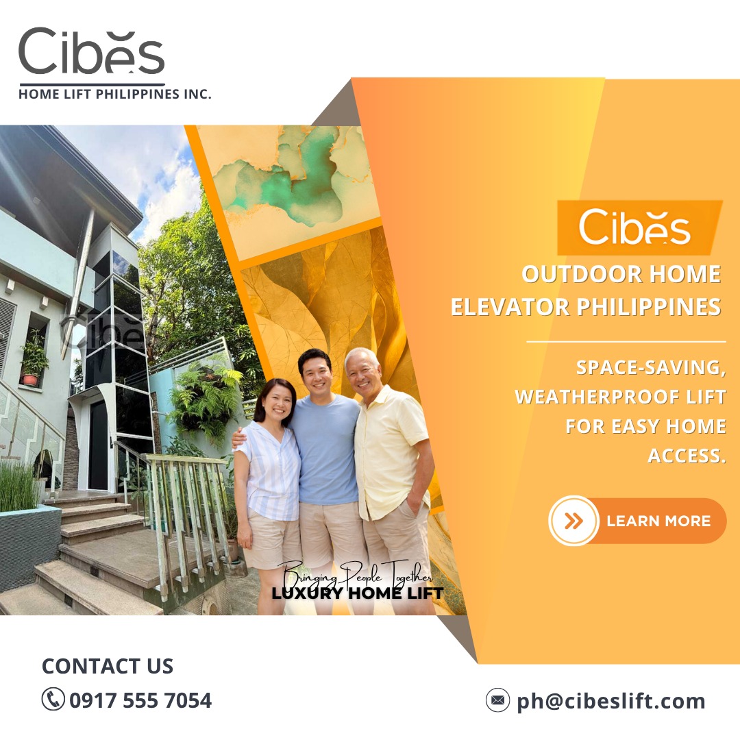 Outdoor home elevator installed beside a modern house in the Philippines with glass shaft and weatherproof design